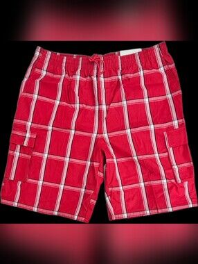 Shaka Wear Men's Plaid Cargo Shorts Red Black 5XL Baggy Streetwear NWT